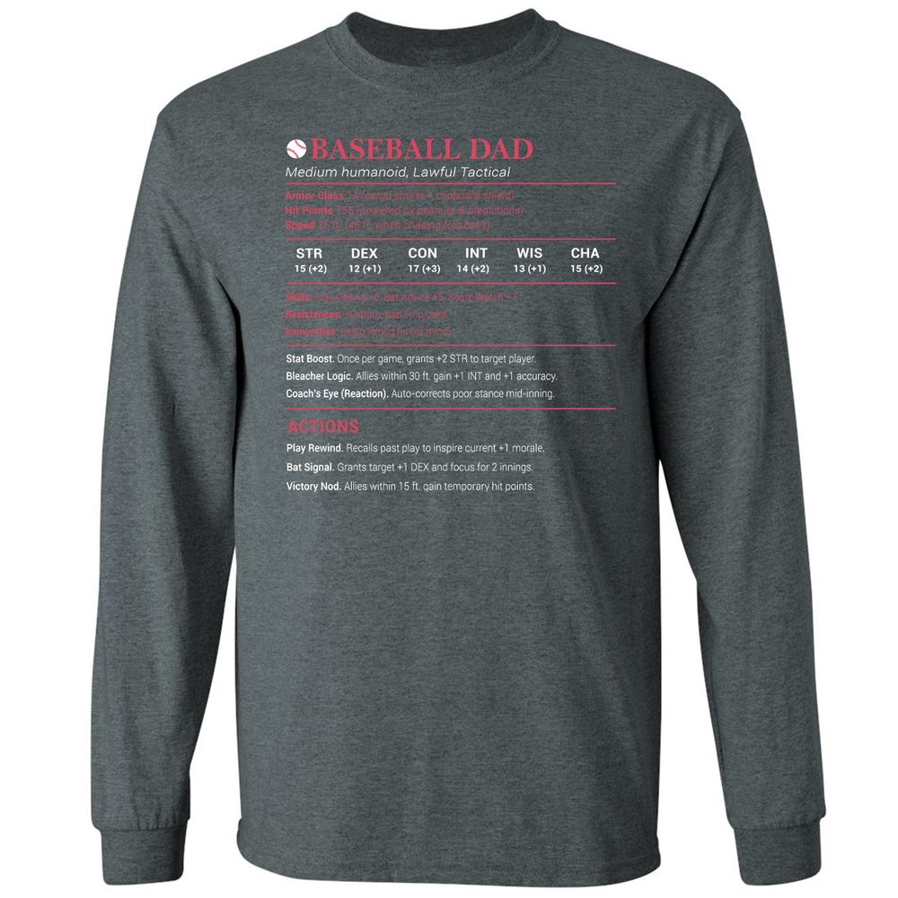 Baseball Dad Long Sleeve T-Shirt - Dark Heather - 15