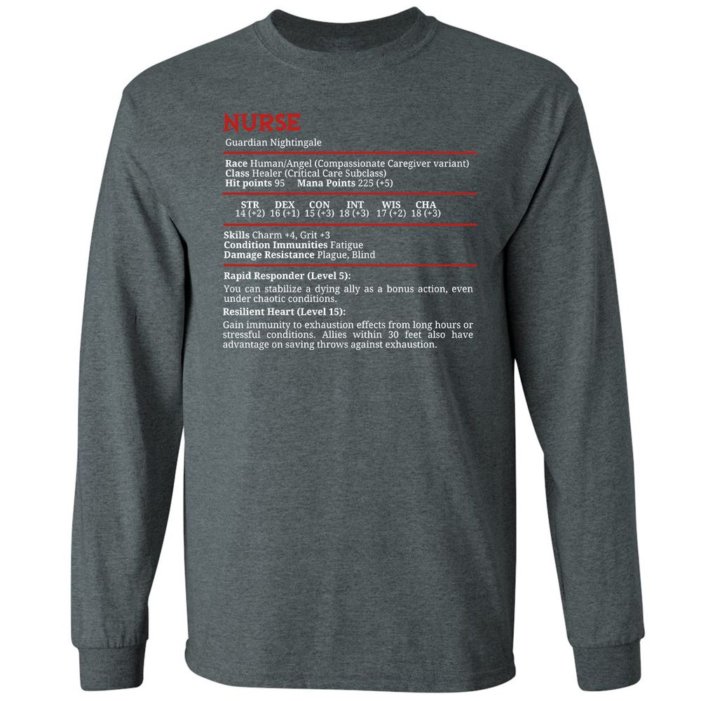 Nurse Stats Long Sleeve T-Shirt - Dark Heather - 15