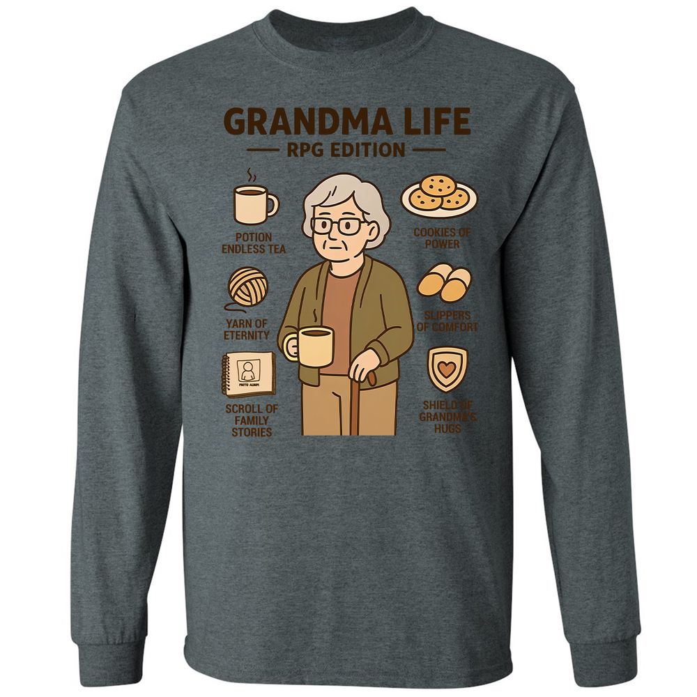 Grandma Life RPG Edition Long Sleeve T-Shirt - Dark Heather - 15