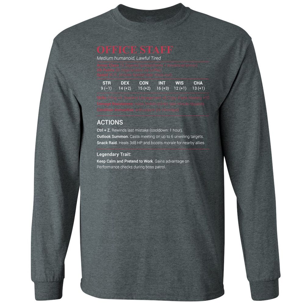 Office Staff Long Sleeve T-Shirt - Dark Heather - 15