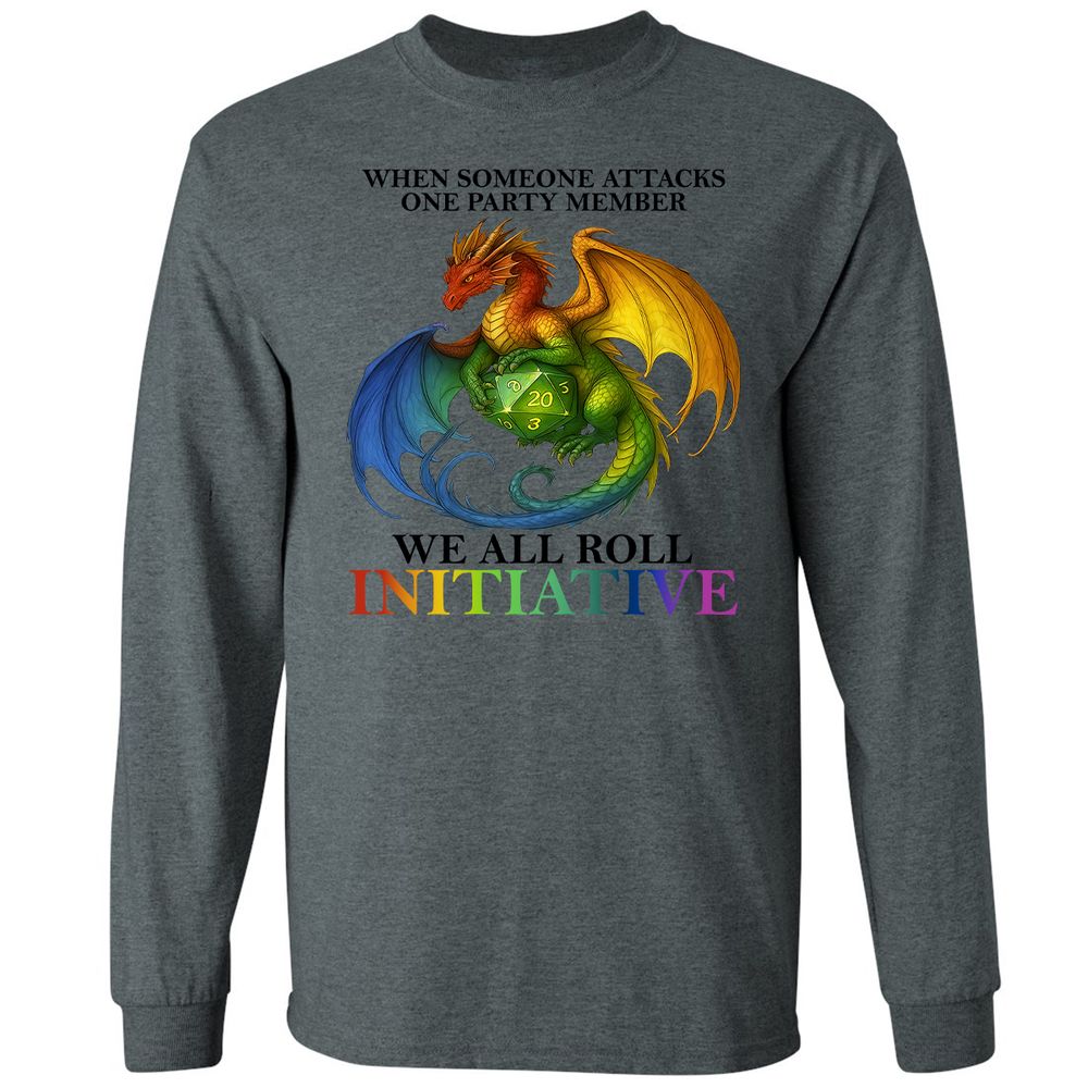Dragon We All Roll For Initiative Long Sleeve T-Shirt - Dark Heather - 15