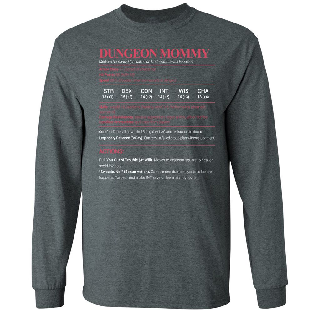 Dungeon Mommy Stats Long Sleeve T-Shirt - Dark Heather - 15