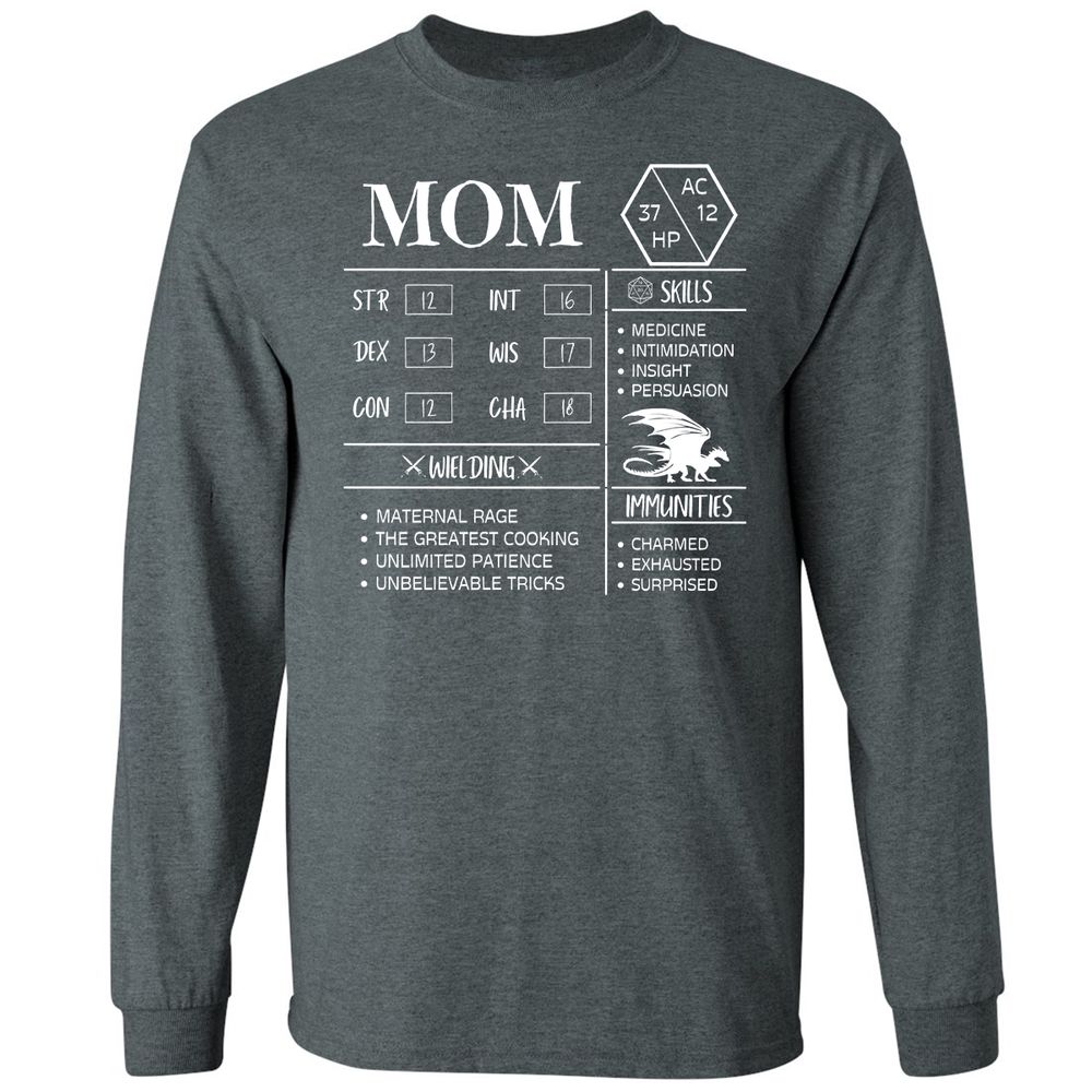 Mom Stats 2 Long Sleeve T-Shirt - Dark Heather - 15