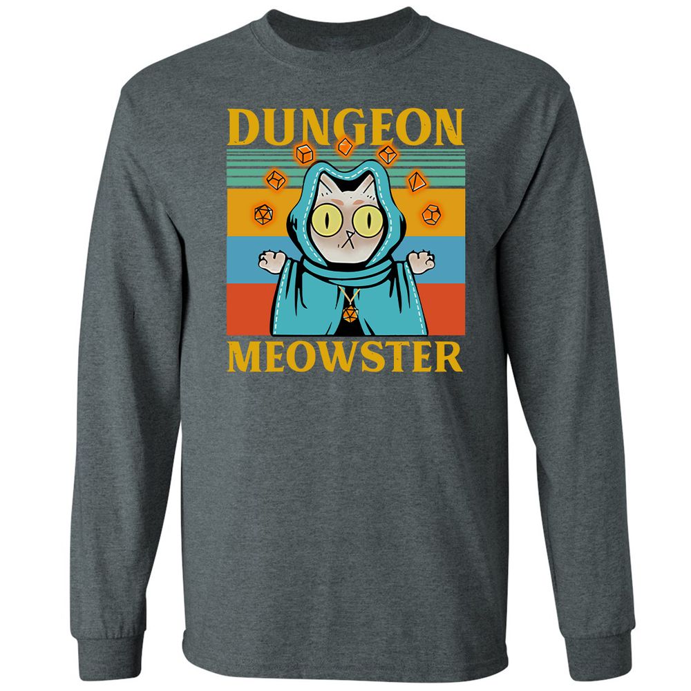 Dungeon Meowster Long Sleeve T-Shirt - Dark Heather - 15