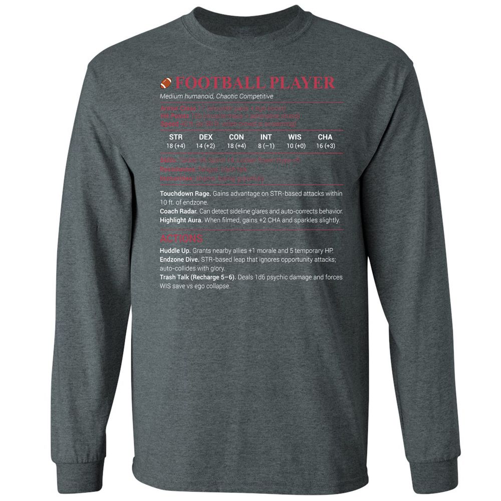 Football Player Long Sleeve T-Shirt - Dark Heather - 15