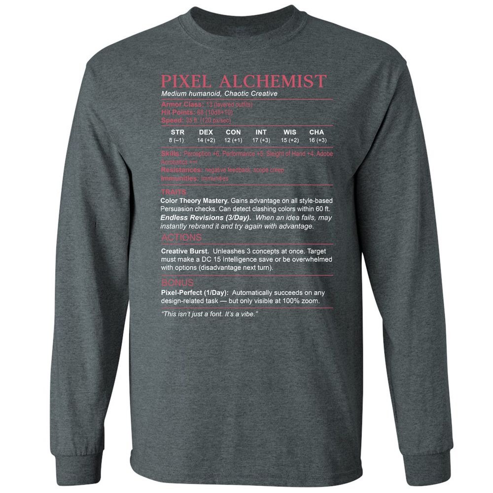 Designer Stats (Pixel Alchemist) Long Sleeve T-Shirt - Dark Heather - 15