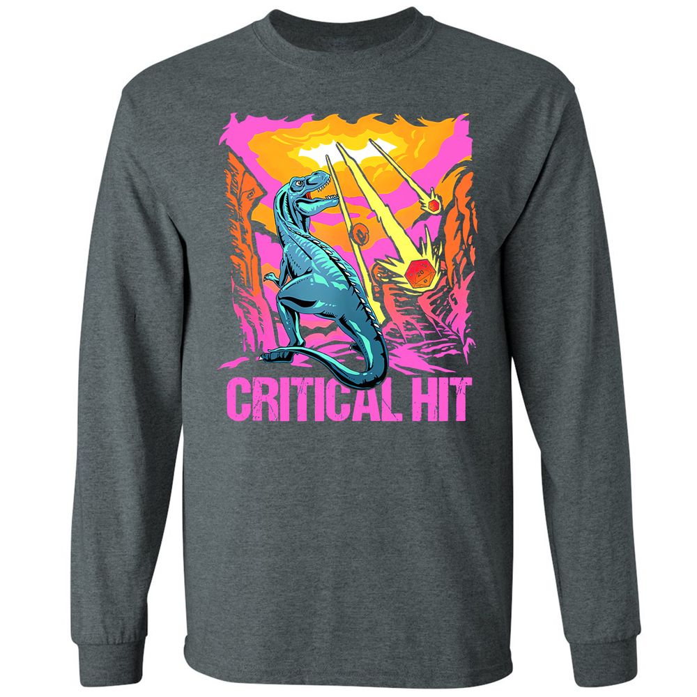 Dinosaur Critical Hit Long Sleeve T-Shirt - Dark Heather - 15