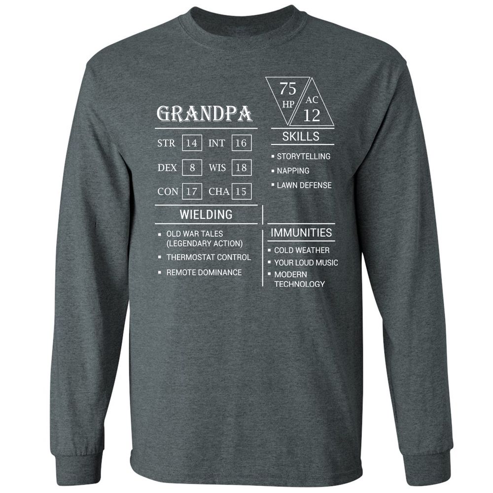 Grandpa Stats Long Sleeve T-Shirt - Dark Heather - 15