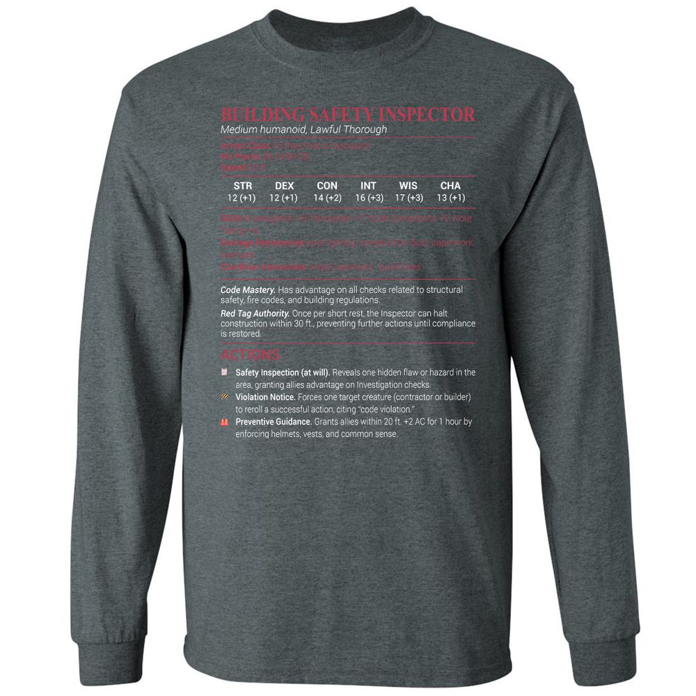 Building Safety Inspector Long Sleeve T-Shirt - Dark Heather - 15