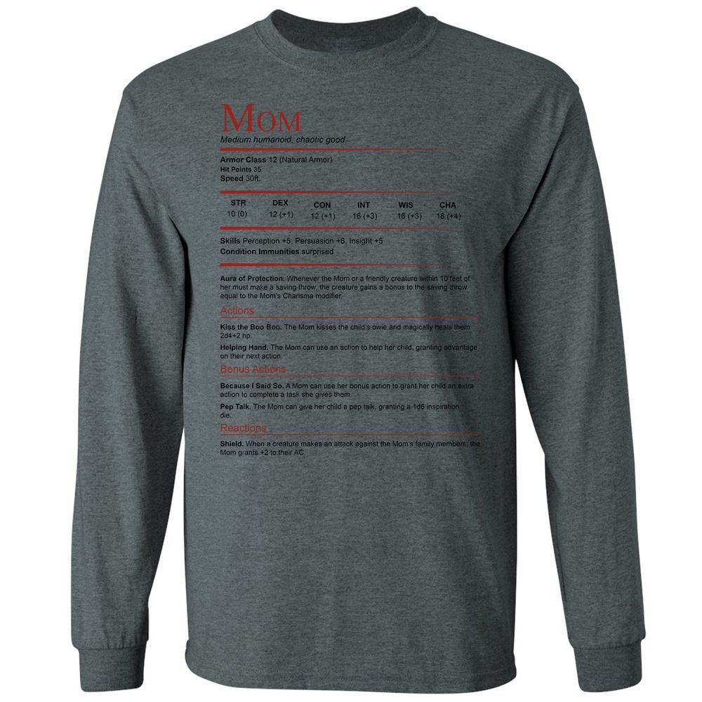 Mom Stats Long Sleeve T-Shirt - Dark Heather - 15