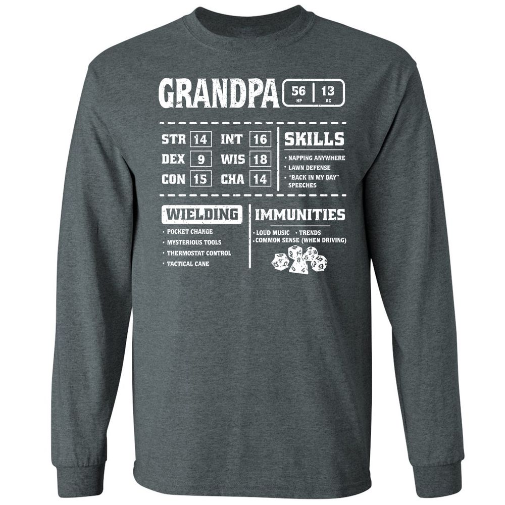 Grandpa Stats 2 Long Sleeve T-Shirt - Dark Heather - 15