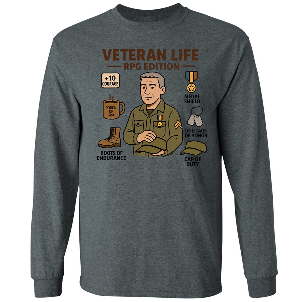 Veteran Life RPG Edition Long Sleeve T-Shirt - Dark Heather - 15