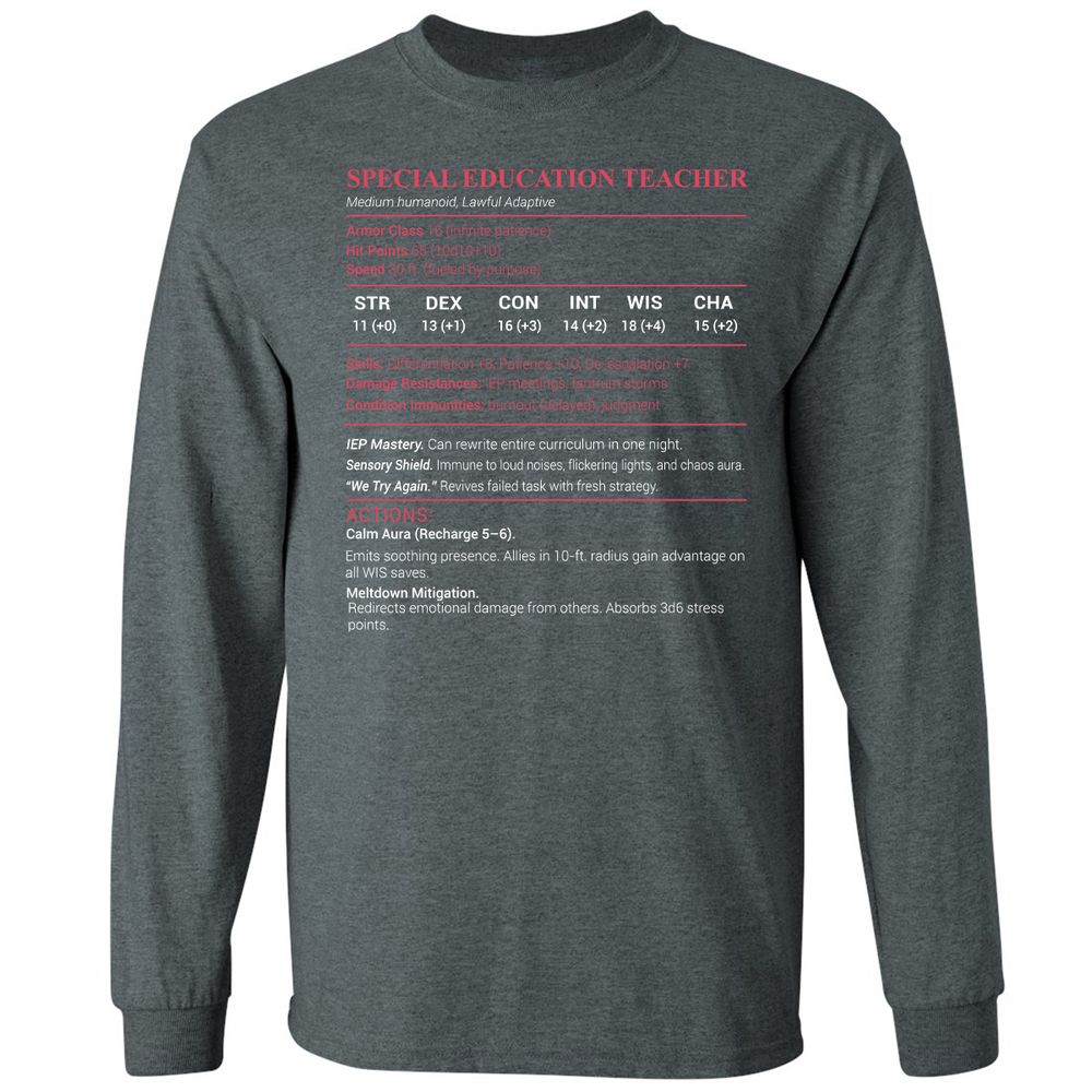 Special Edu Stats Long Sleeve T-Shirt - Dark Heather - 15
