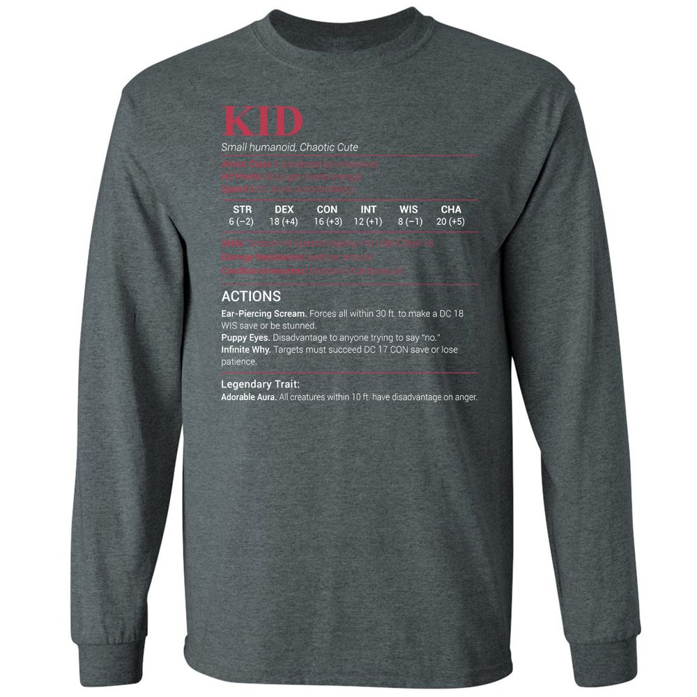 Kid Stats Long Sleeve T-Shirt - Dark Heather - 15