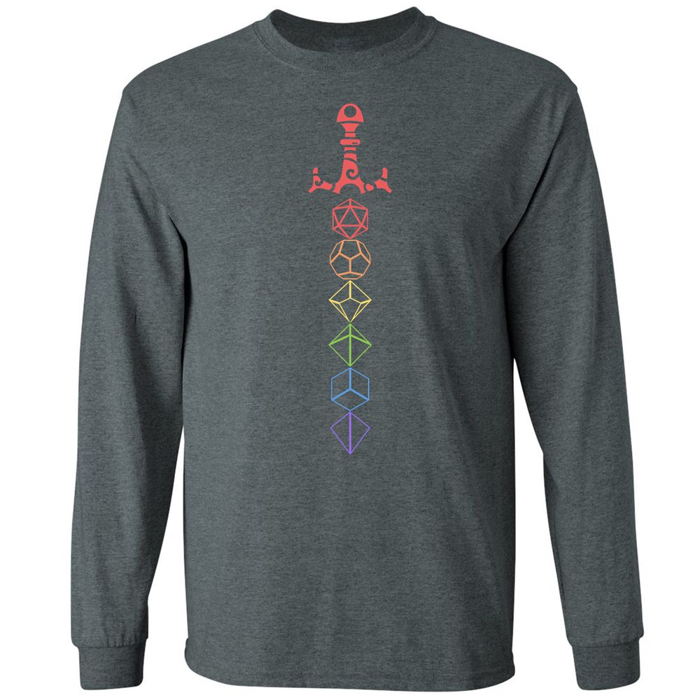 Rainbow Dice Sword LGBT Long Sleeve T-Shirt - Dark Heather - 15