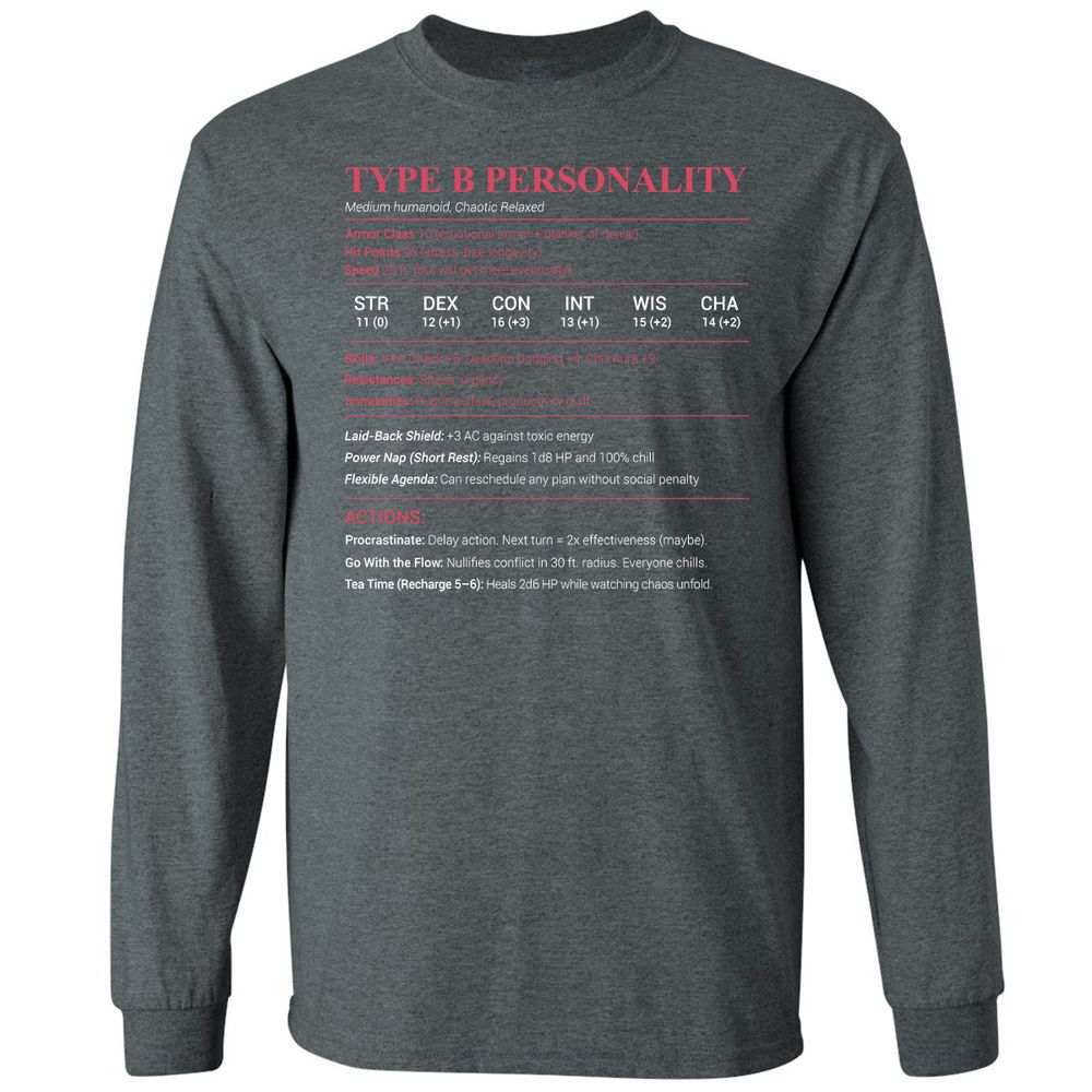 Type B Stats Long Sleeve T-Shirt - Dark Heather - 15