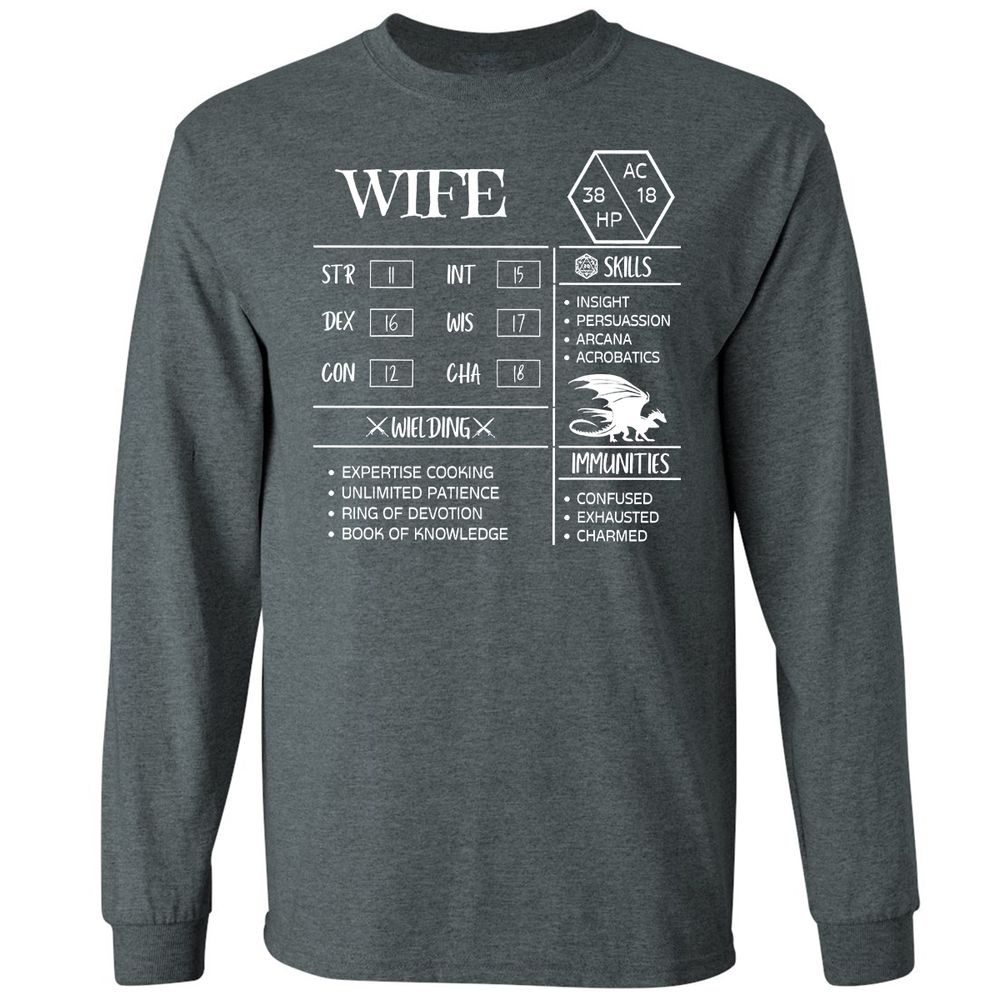 Wife Stats 2 Long Sleeve T-Shirt - Dark Heather - 15
