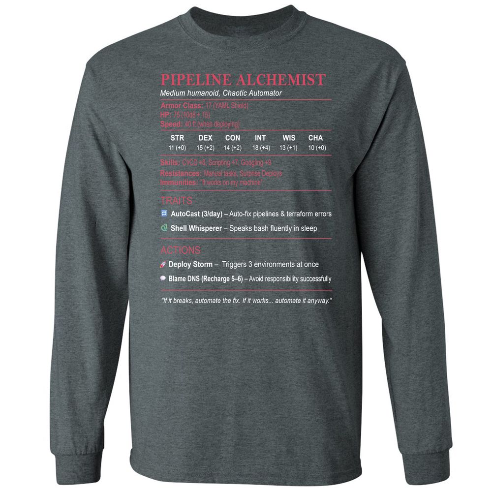 DEVOPS Stats (Pipeline Alchemist) Long Sleeve T-Shirt - Dark Heather - 15