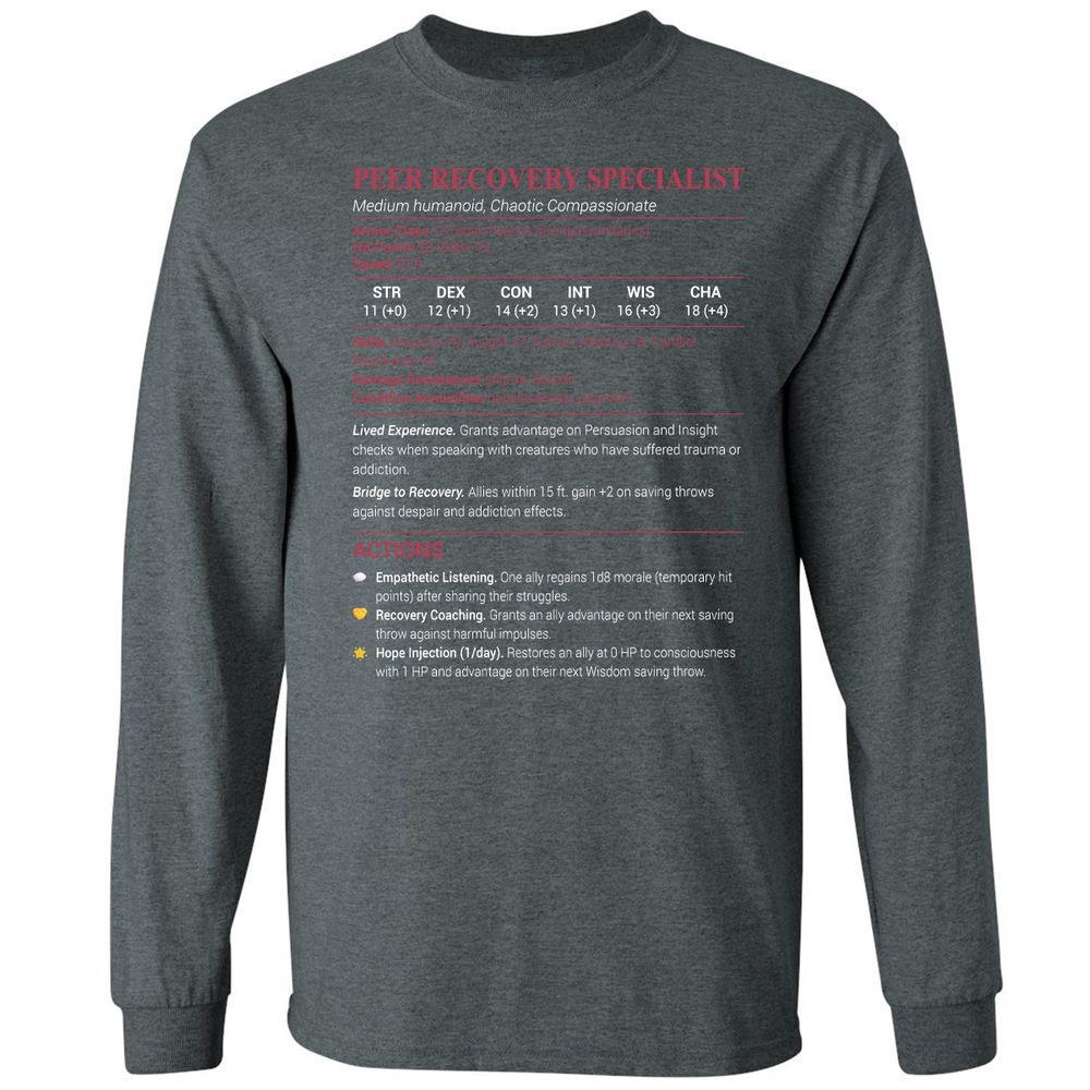 Peer Recovery Specialist Long Sleeve T-Shirt - Dark Heather - 15