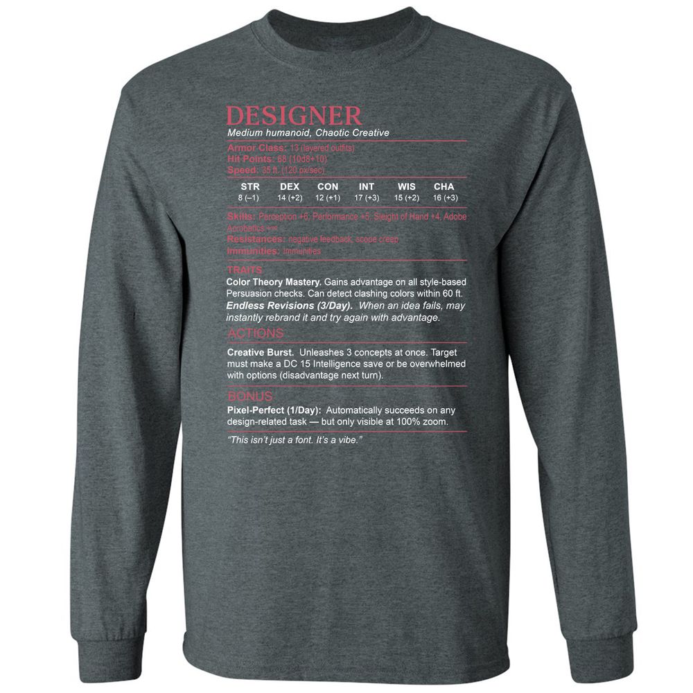 Designer Stats Long Sleeve T-Shirt - Dark Heather - 15