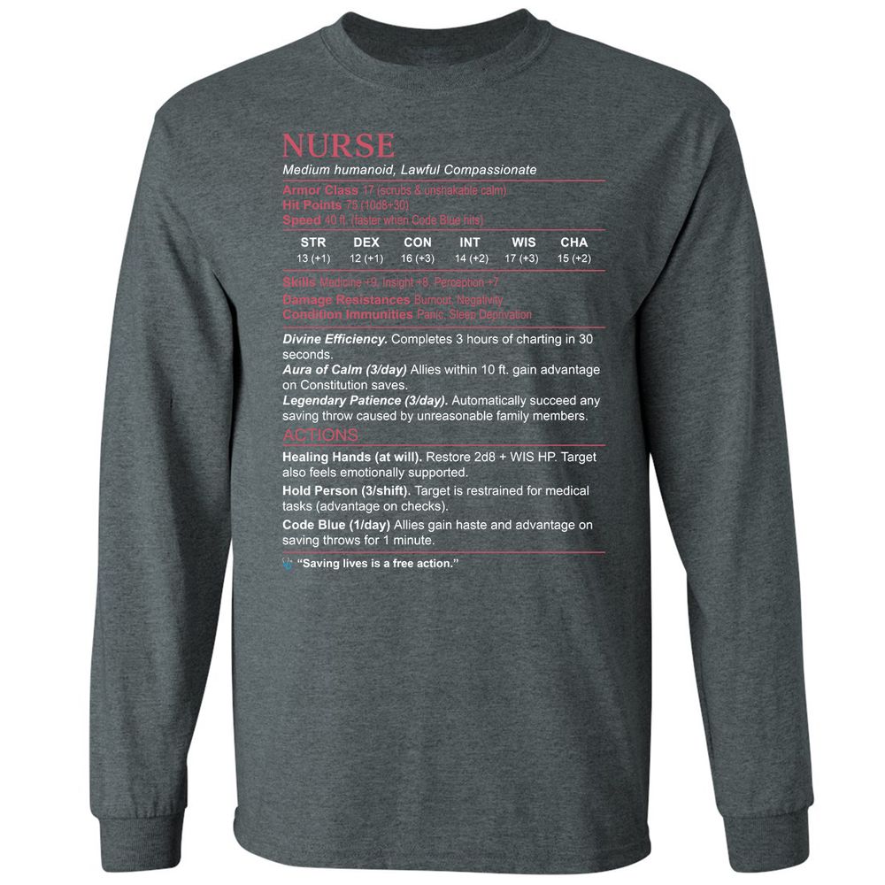 Nurse Stats 3 Long Sleeve T-Shirt - Dark Heather - 15