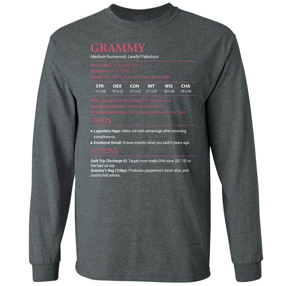 Grammy Stats Long Sleeve T-Shirt - Dark Heather - 15