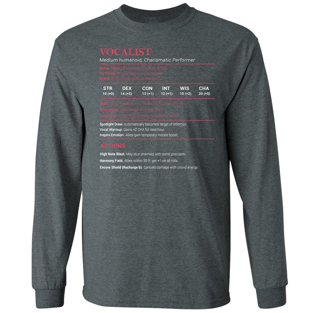Vocalist Stats Long Sleeve T-Shirt - Dark Heather - 15