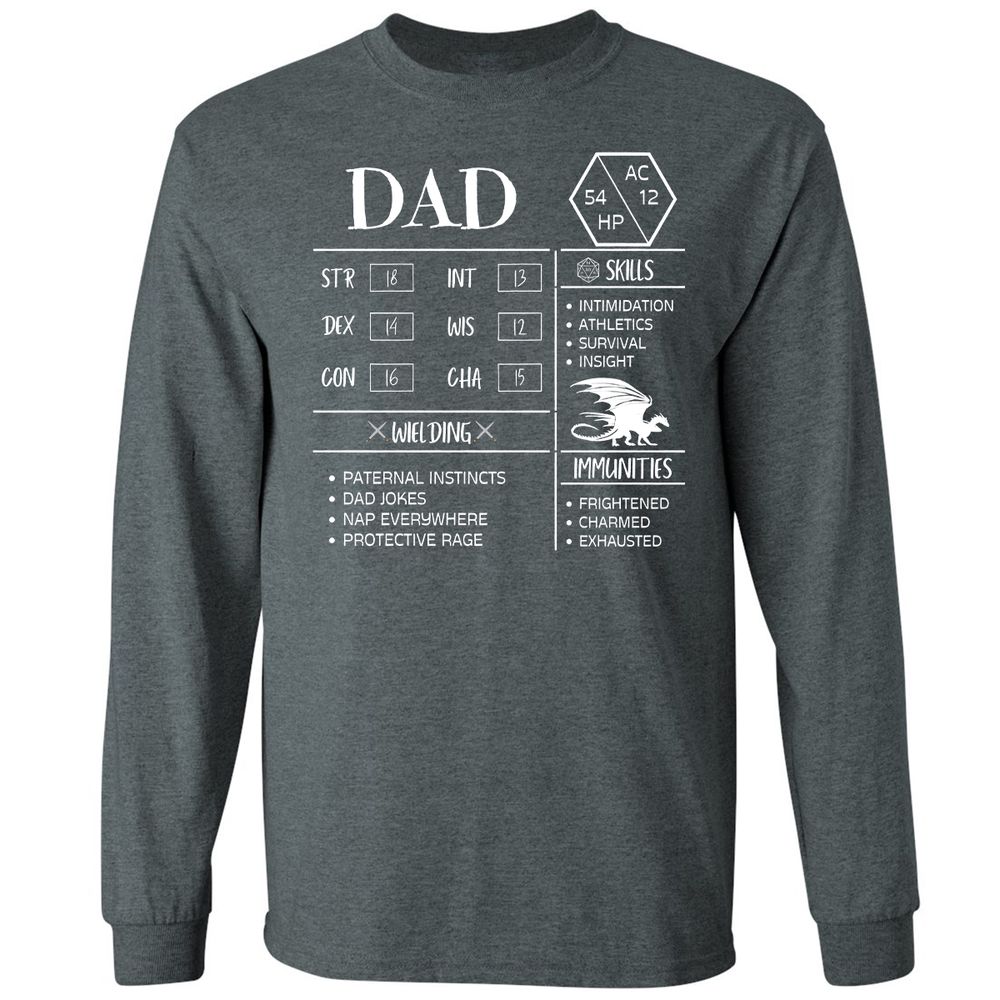 Dad Stats 2 Long Sleeve T-Shirt - Dark Heather - 15