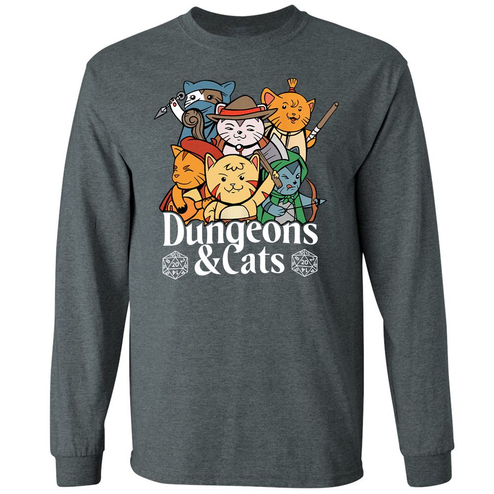 Dungeons & Cats Long Sleeve T-Shirt - Dark Heather - 15