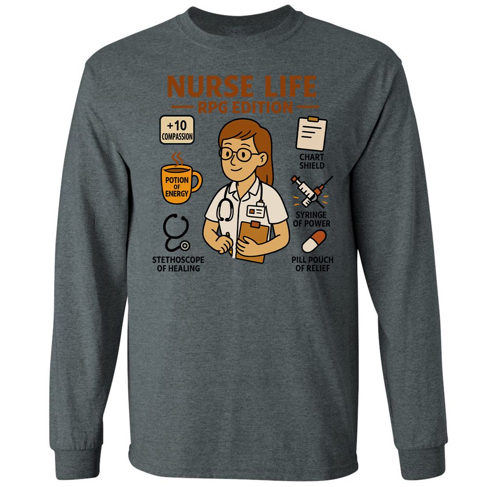 Nurse Life RPG Edition Long Sleeve T-Shirt - Dark Heather - 15