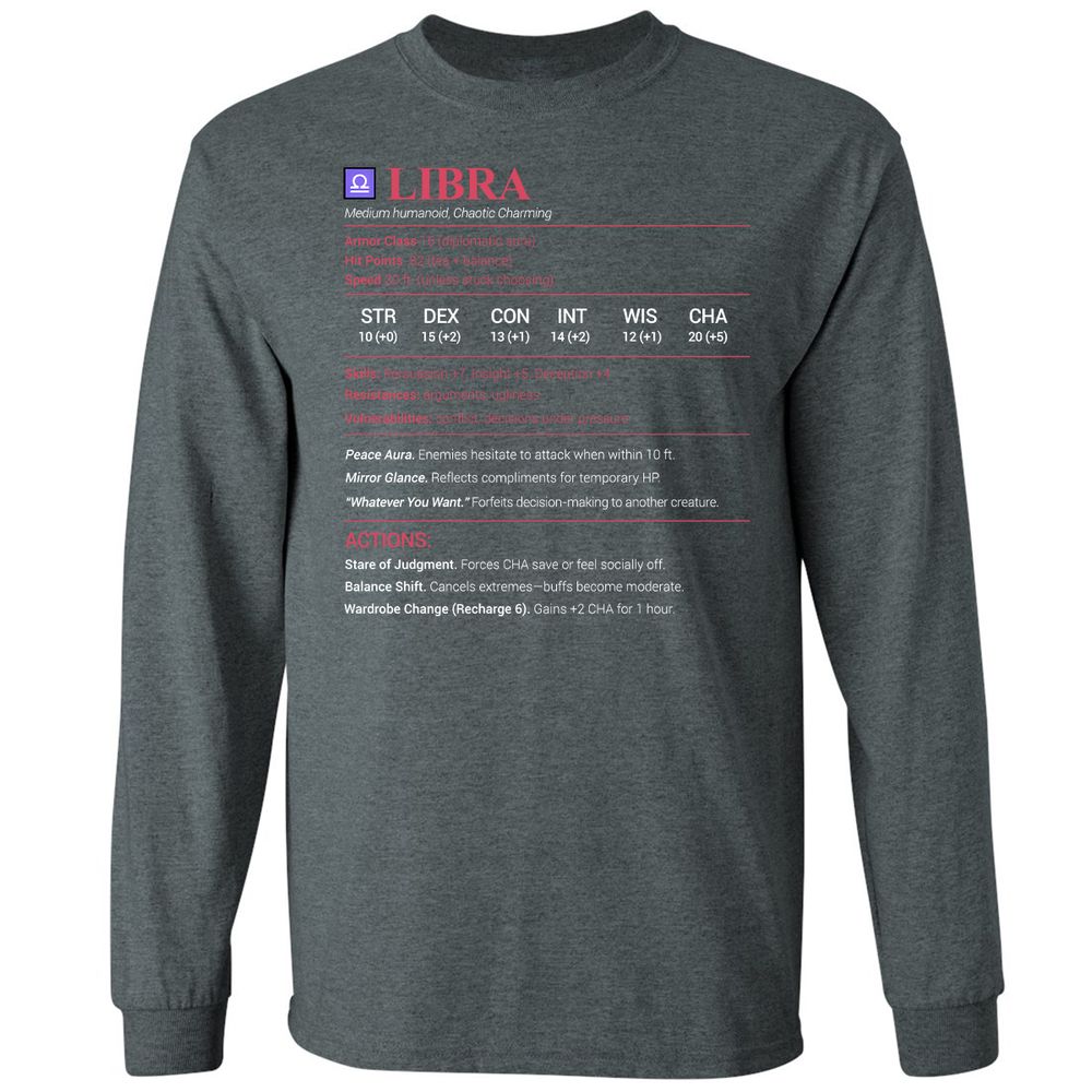 Libra Stats Long Sleeve T-Shirt - Dark Heather - 15