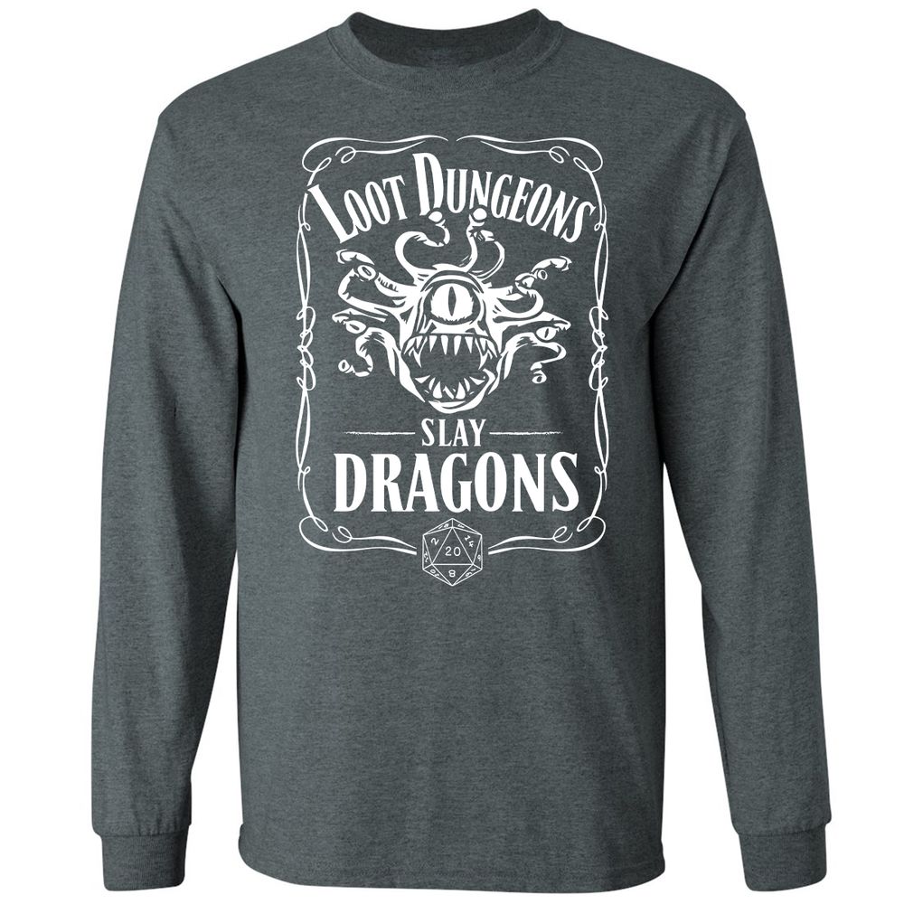 Loot Dungeon Slay Dragons Long Sleeve T-Shirt - Dark Heather - 15