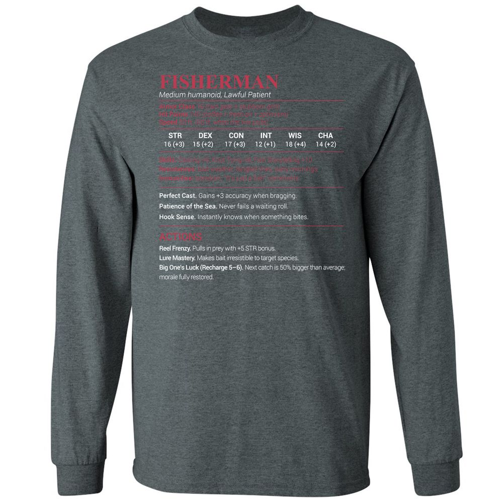 Fisherman Stats Long Sleeve T-Shirt - Dark Heather - 15