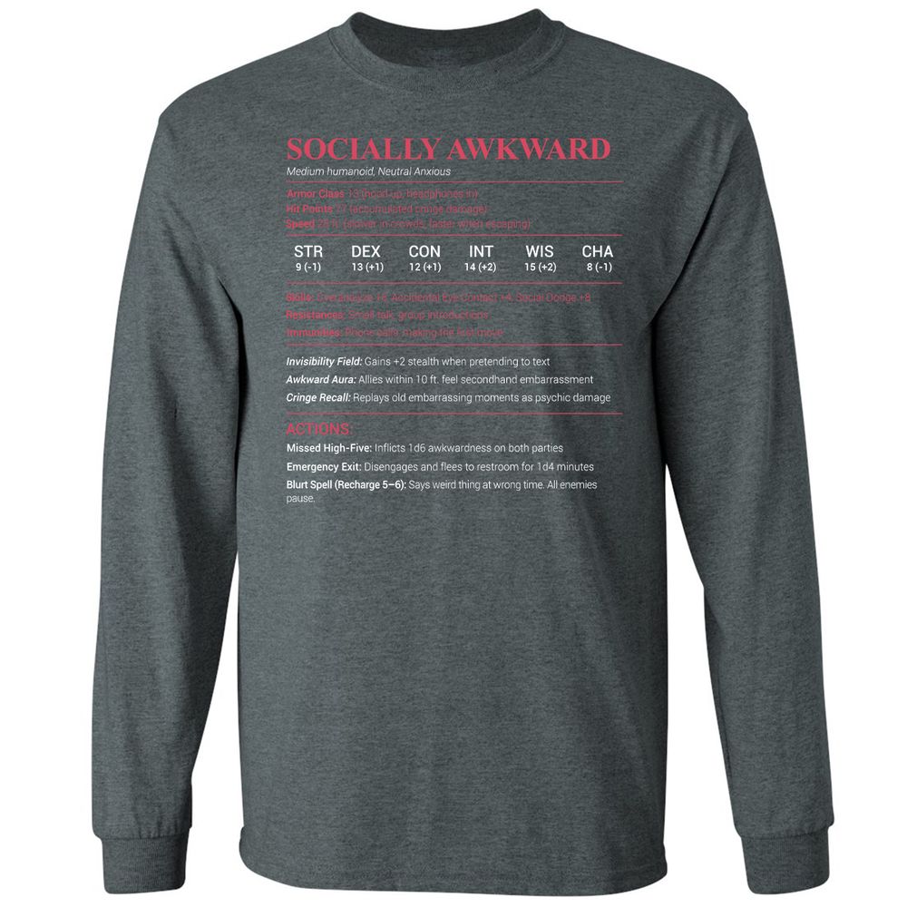 Socially Awkward Stats Long Sleeve T-Shirt - Dark Heather - 15