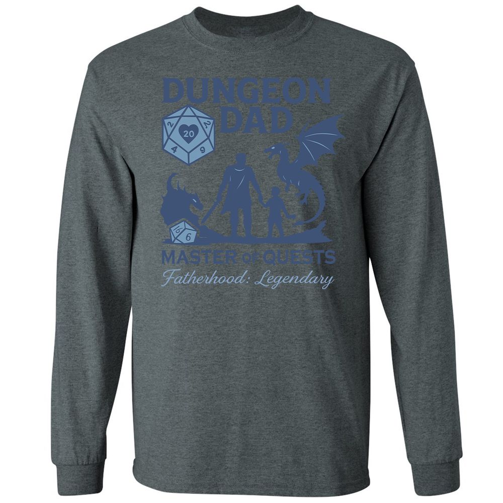Dungeon Dad Master Of Quests Long Sleeve T-Shirt - Dark Heather - 15