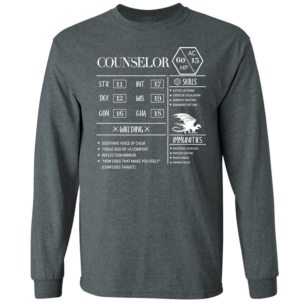 Counselor New Long Sleeve T-Shirt - Dark Heather - 15