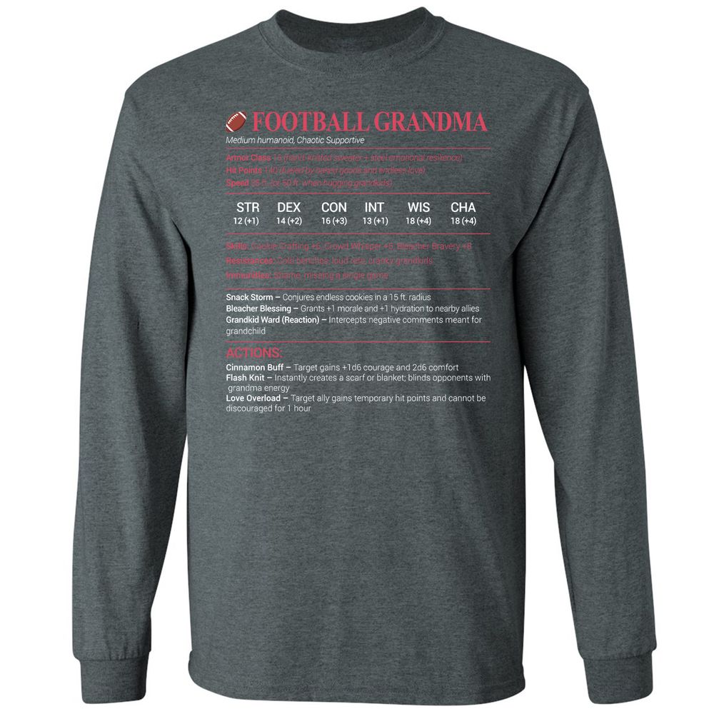 Football Grandma Long Sleeve T-Shirt - Dark Heather - 15