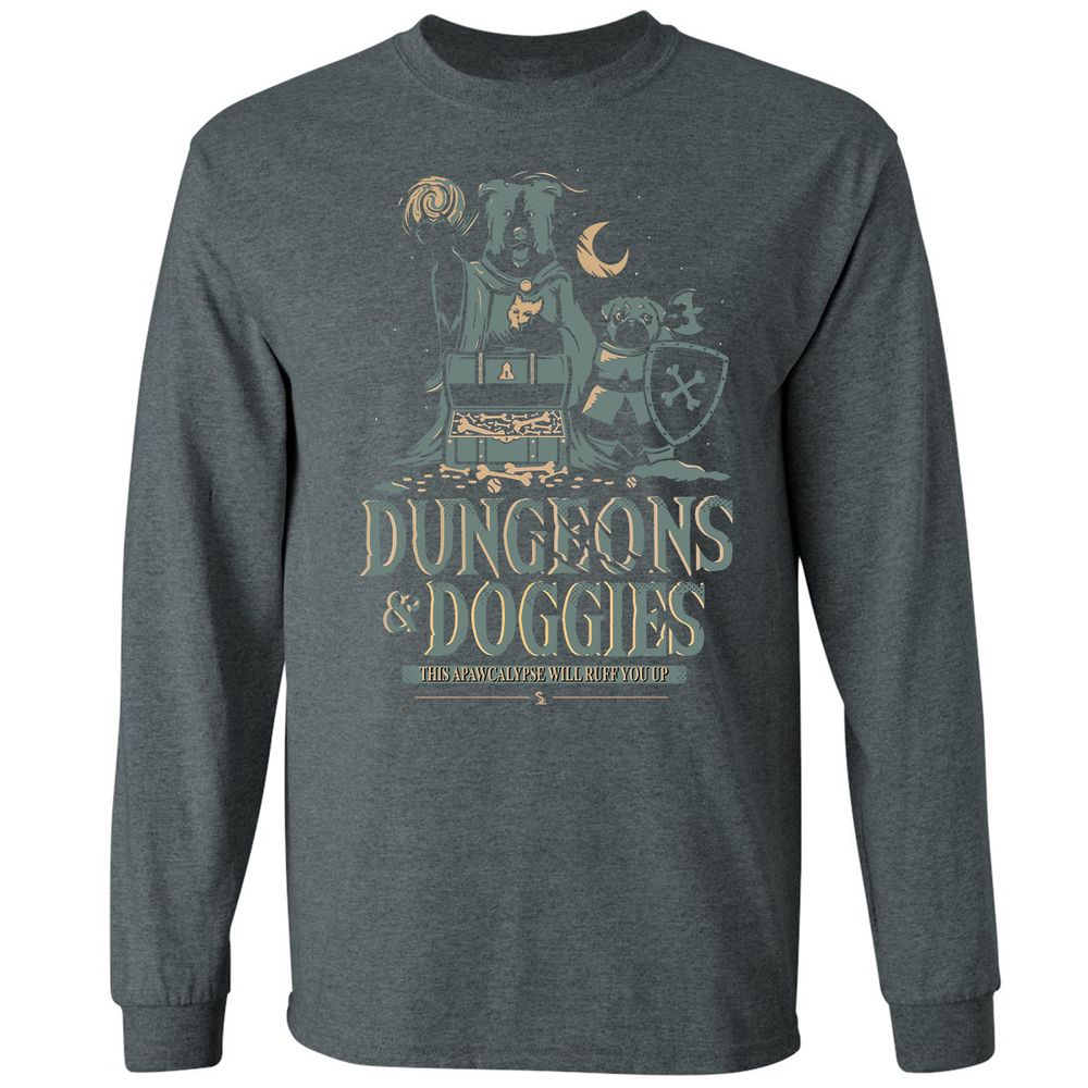 Dungeons & Doggies Long Sleeve T-Shirt - Dark Heather - 15