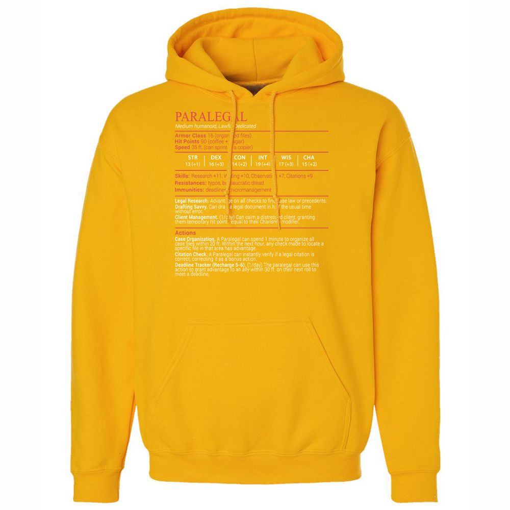 Paralegal Stats Block Classic Unisex Hoodie - Gold - 15