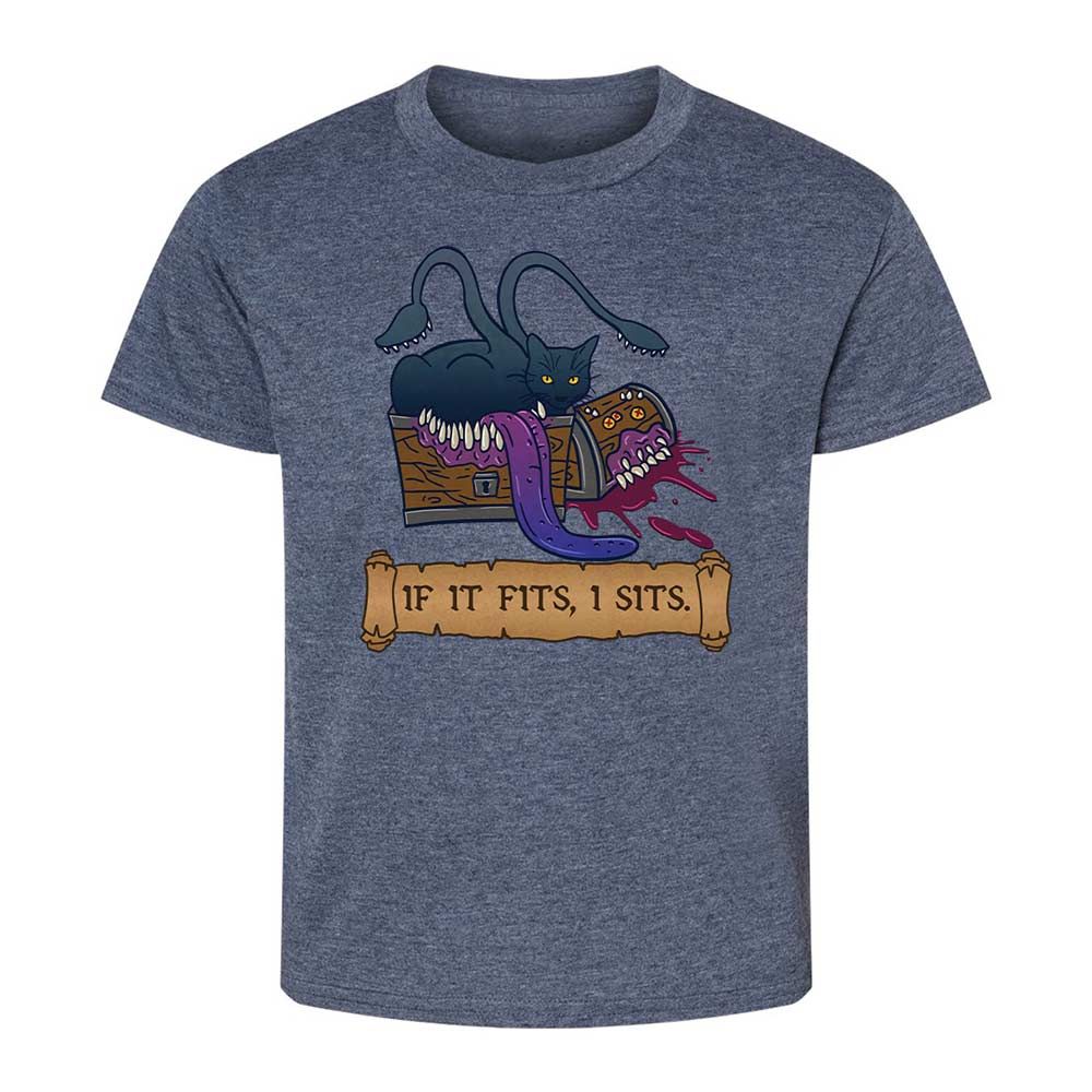 If It Fits I Sits Kids T-Shirt - Heather Navy - 15