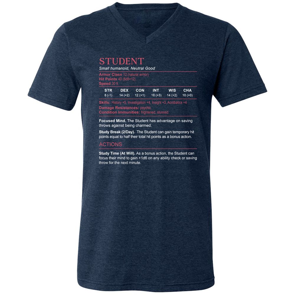 Student Stats Unisex V-Neck T-Shirt - Heather Navy - 15