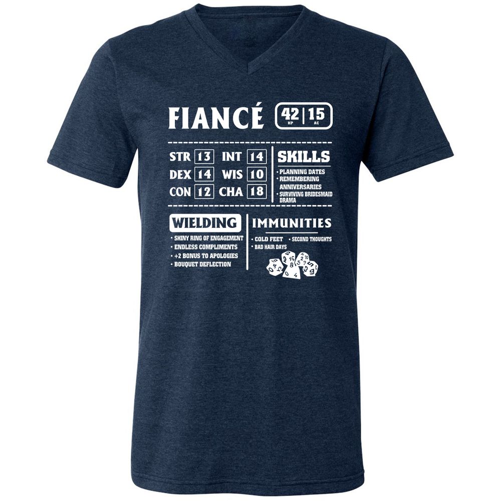Fiance Stats Unisex V-Neck T-Shirt - Heather Navy - 15