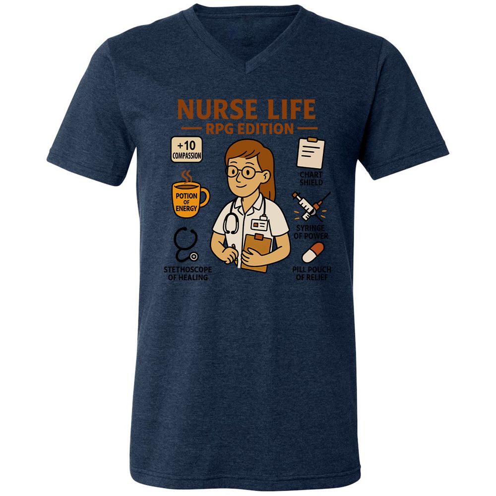 Nurse Life RPG Edition Unisex V-Neck T-Shirt - Heather Navy - 15