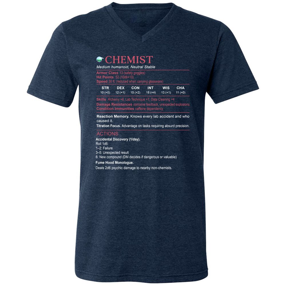 Chemist Stats Unisex V-Neck T-Shirt - Heather Navy - 15
