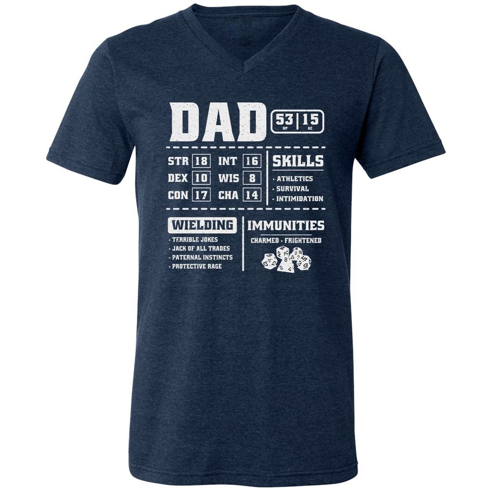 Dad Stat Block 2 Unisex V-Neck T-Shirt - Heather Navy - 15