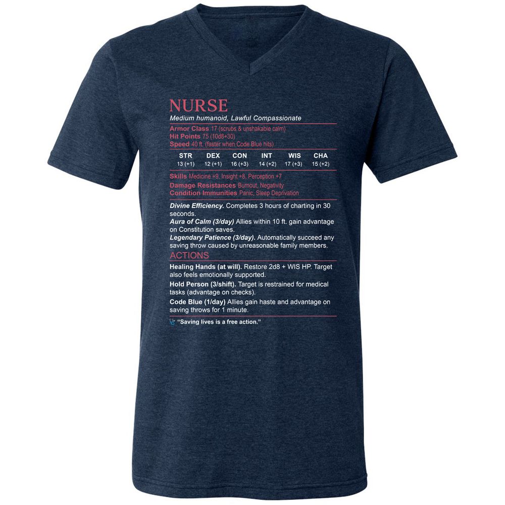 Nurse Stats 3 Unisex V-Neck T-Shirt - Heather Navy - 15