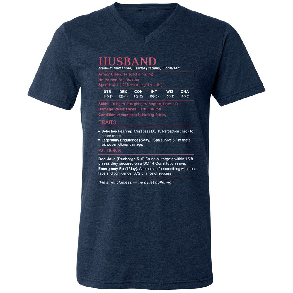 Husband Stats Unisex V-Neck T-Shirt - Heather Navy - 15
