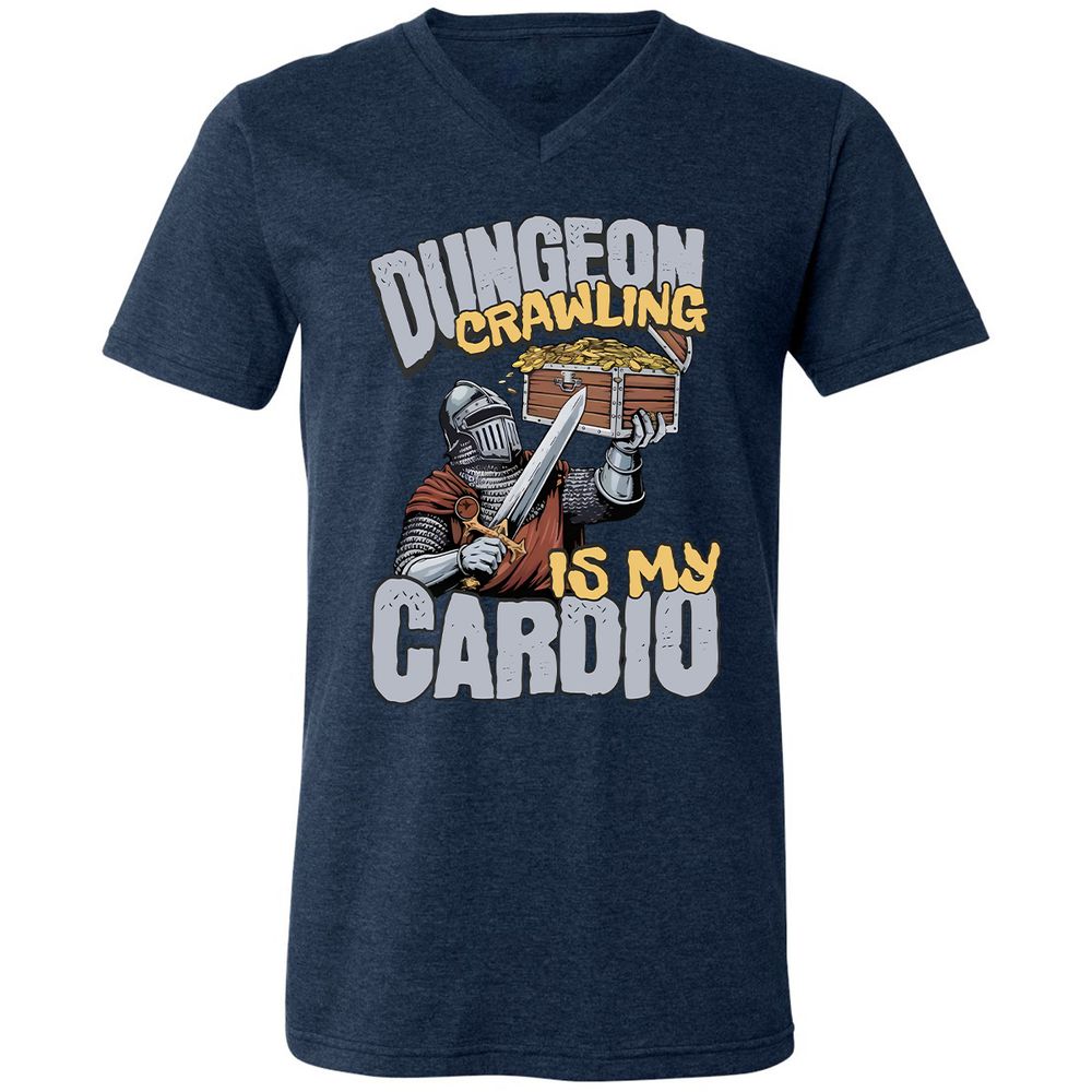 Dungeon Crawling Is My Cardio Unisex V-Neck T-Shirt - Heather Navy - 15