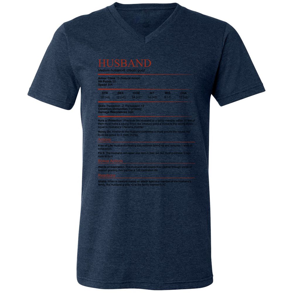 Husband White Unisex V-Neck T-Shirt - Heather Navy - 15