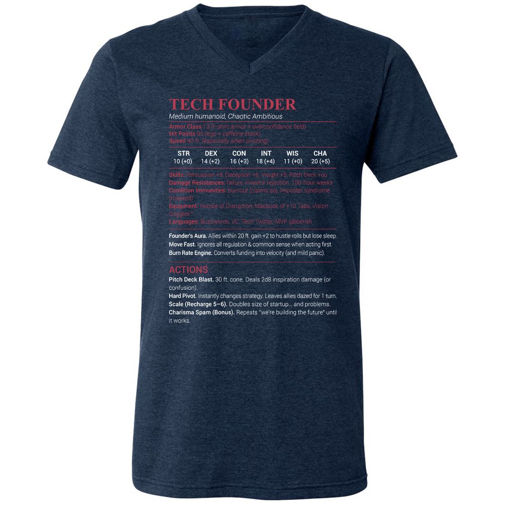 Tech Founder Unisex V-Neck T-Shirt - Heather Navy - 15